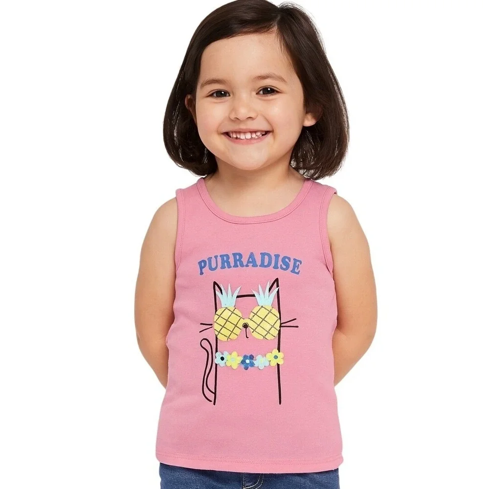 Gap Tank Top 4 Year Pink Cat Pineapple Graphic Sleeveless Toddler Playful NEW